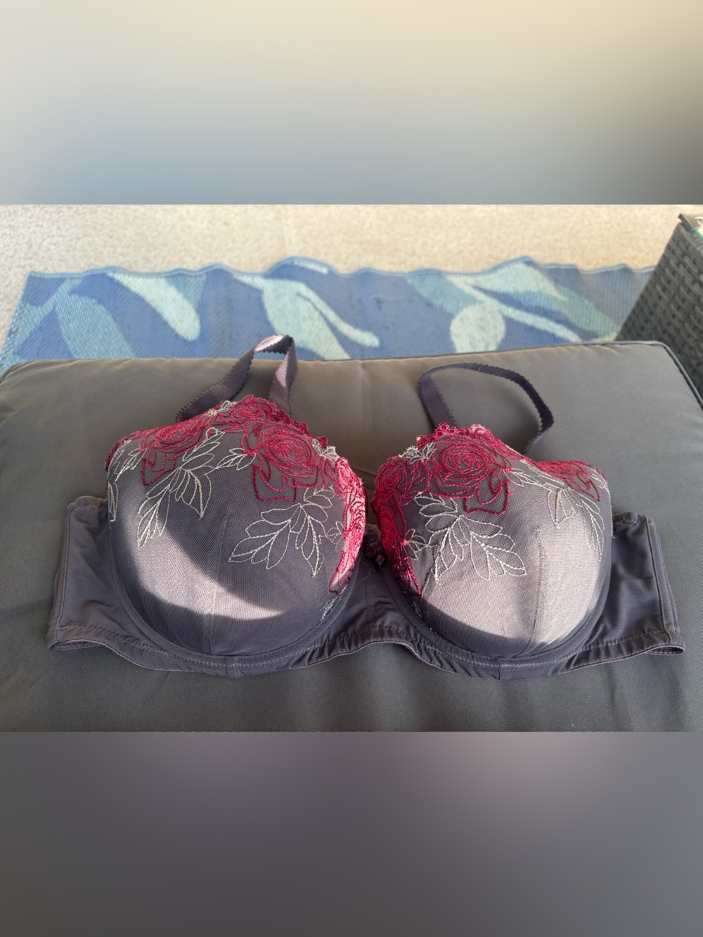 OGL Gray Bra with Red Rose Embroidery